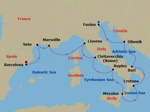 Mediterranean & Italian Sojourn Route Map