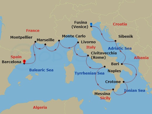 Mediterranean & Italian Sojourn Route Map
