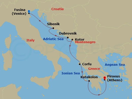 Venice, The Adriatic & Greece Route Map