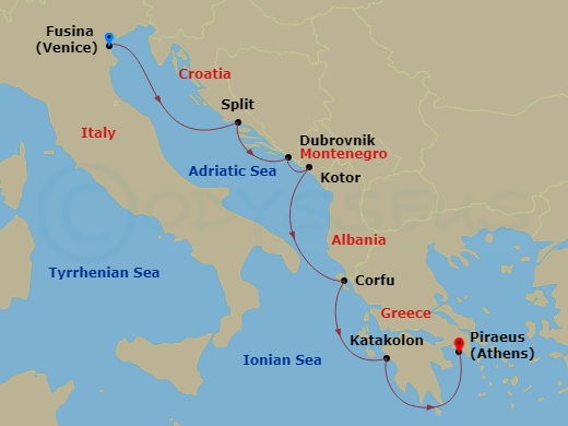 Venice, The Adriatic & Greece Route Map