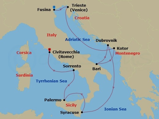 Fusina To Civitavecchia Route Map