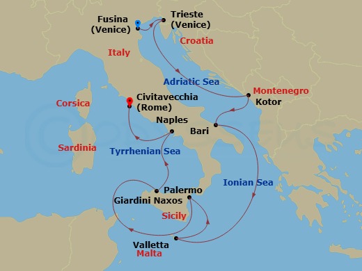 Fusina To Civitavecchia Route Map
