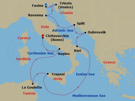 Fusina To Civitavecchia Route Map