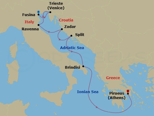 Fusina To Athens Route Map