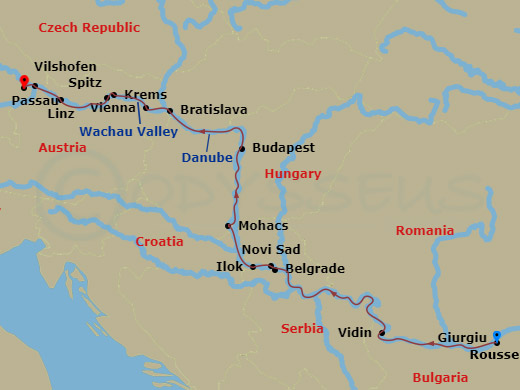 14 Night Grand Danube Cruise Route Map