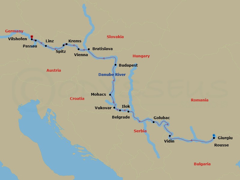 14 Night Grand Danube (Taste Of Christmas) Route Map