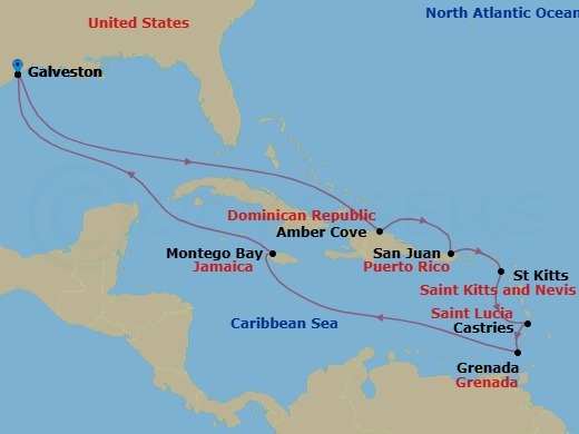 Carnival Journeys - Southern Caribbean Route Map