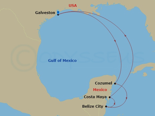 6 Night Western Caribbean Cruise Route Map