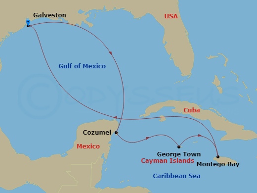 8-Day Western Caribbean Route Map