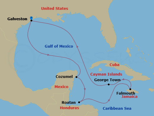 9 Night Western Caribbean Cruise Route Map