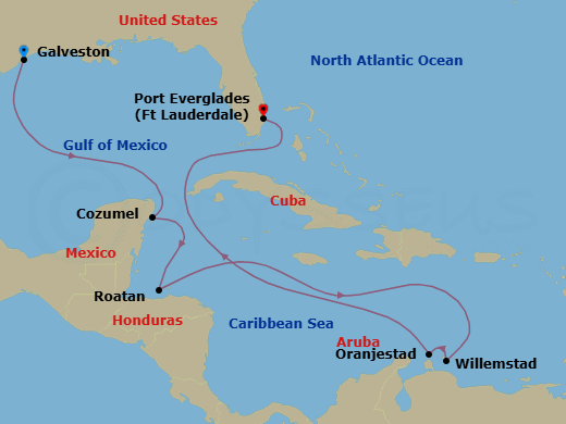 10 Night Galveston To Ft. Lauderdale Route Map