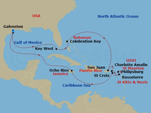 Journeys - 14-Day Eastern Caribbean Route Map