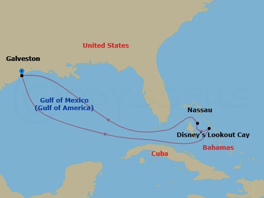 7-Night Very Merrytime Bahamian Cruise From Galveston Route Map