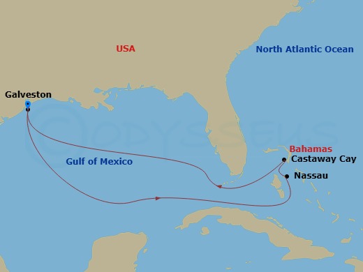 7-Night Bahamian Cruise From Galveston Route Map