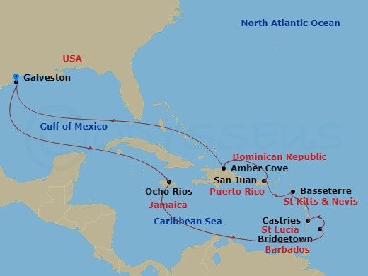 Carnival Journeys - Southern Caribbean Route Map