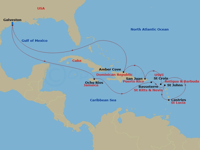 Carnival Journeys - Southern Caribbean Route Map