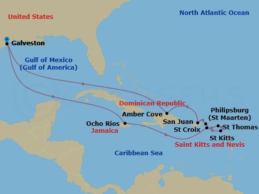 Journeys - 14-Day Eastern Caribbean Route Map