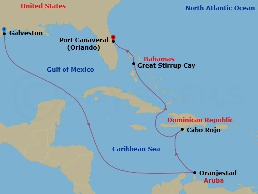 Eastern Caribbean - Galveston Route Map