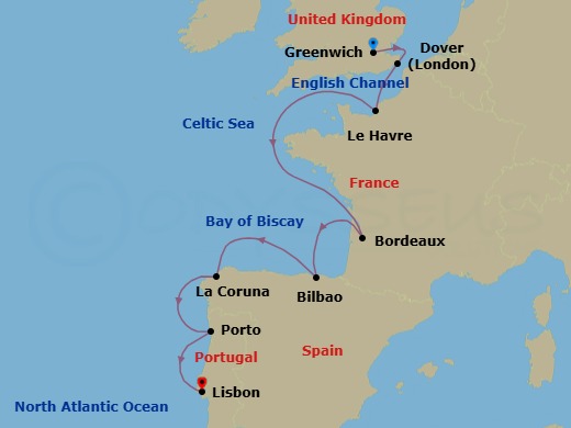 Iberia, France & England Explorer Route Map
