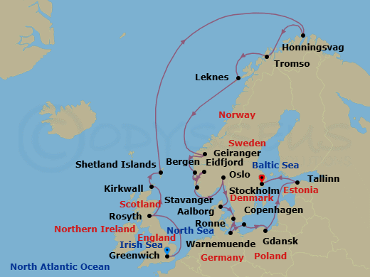 Baltic Jewels & The Midnight Sun Route Map