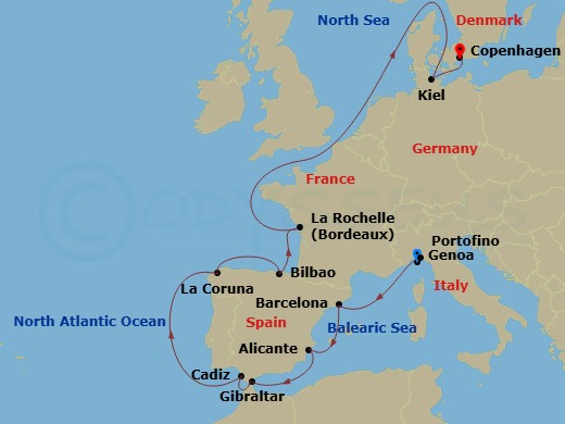 Northern Europe, 13 Nights Route Map