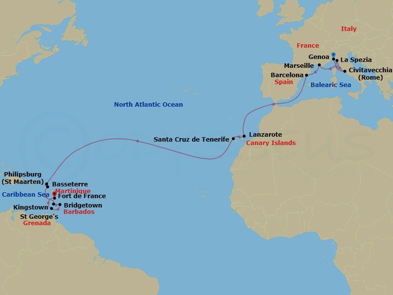 MSC Grand Voyages, 21 Nights Route Map