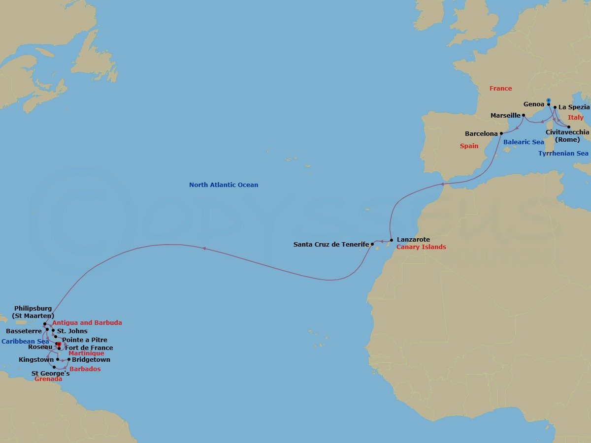 MSC Grand Voyages, 28 Nights Route Map