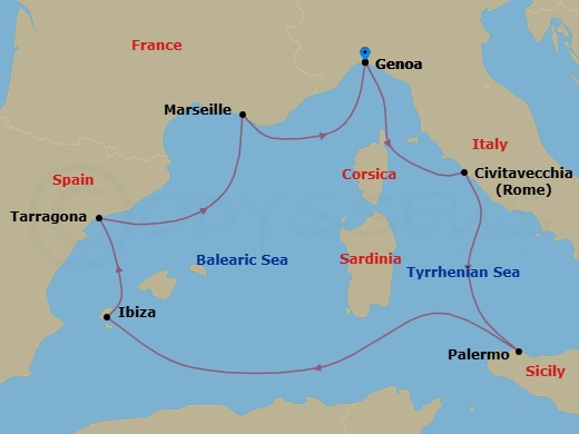 Mediterranean, 7 Nights Route Map