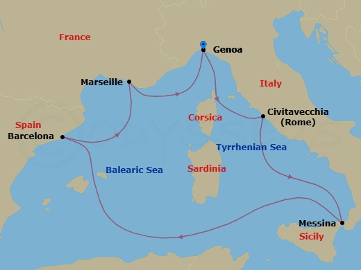 Mediterranean, 6 Nights Route Map