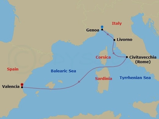 Mediterranean, 4 Nights Route Map