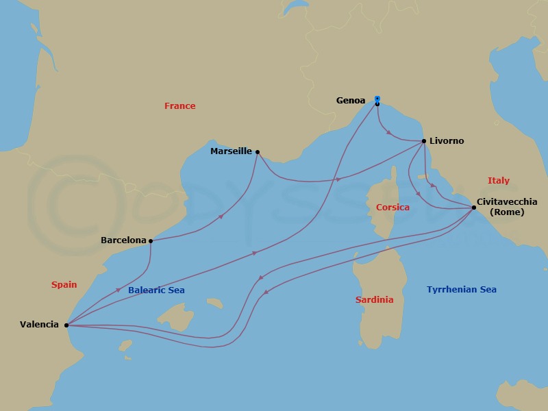 Mediterranean, 12 Nights Route Map