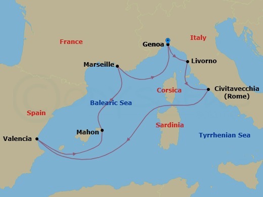 Mediterranean, 7 Nights Route Map