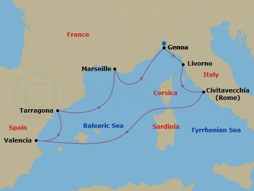 Mediterranean, 7 Nights Route Map
