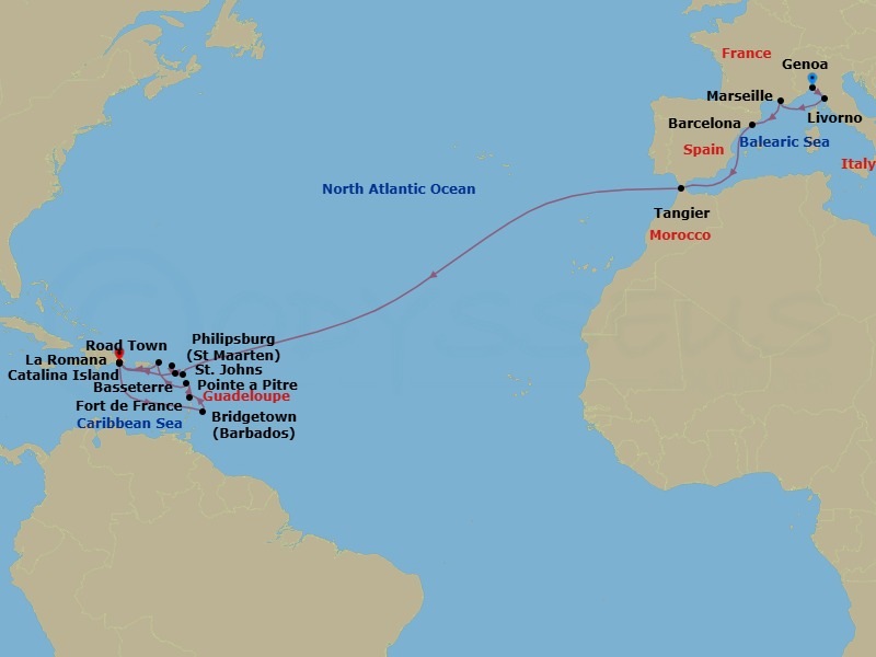 MSC Grand Voyages, 24 Nights Route Map