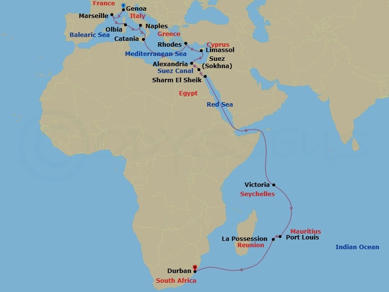 MSC Grand Voyages, 28 Nights Route Map