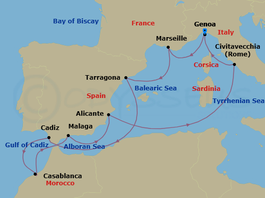 Mediterranean, 10 Nights Route Map