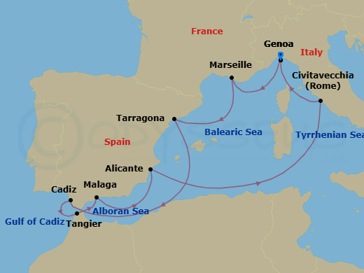 Mediterranean, 10 Nights Route Map