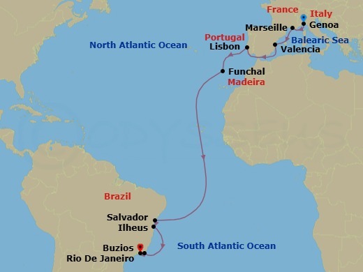 MSC Grand Voyages, 17 Nights Route Map