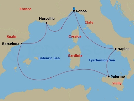 Mediterranean, 6 Nights Route Map