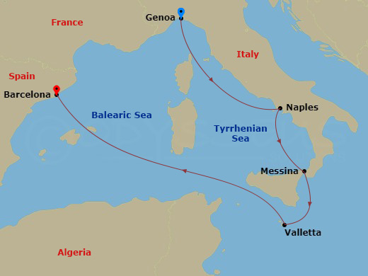 Mediterranean, 5 Nights Route Map