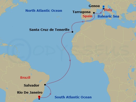 MSC Grand Voyages, 15 Nights Route Map