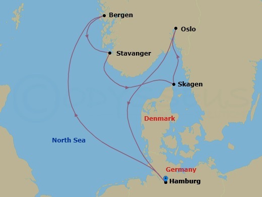 Northern Europe, 7 Nights Route Map