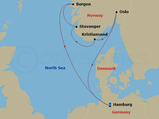 Northern Europe, 7 Nights Route Map