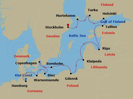 Star Collector: Germany & The Baltic States Via The Kiel Canal Route Map