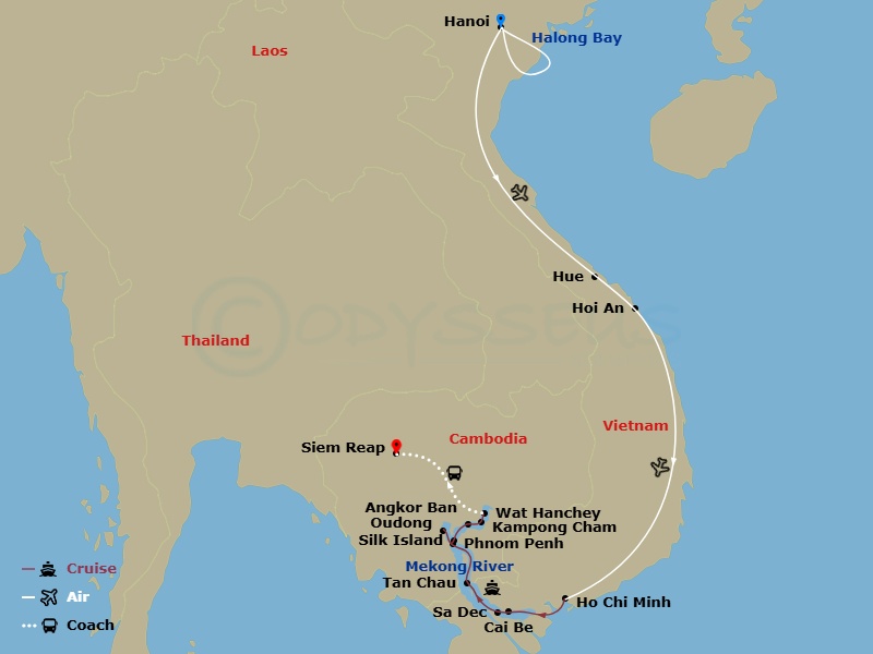 Essence Of Vietnam, Cambodia & Luxury Mekong Route Map