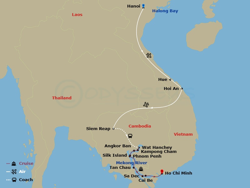 Essence Of Cambodia, Vietnam & Luxury Mekong Route Map