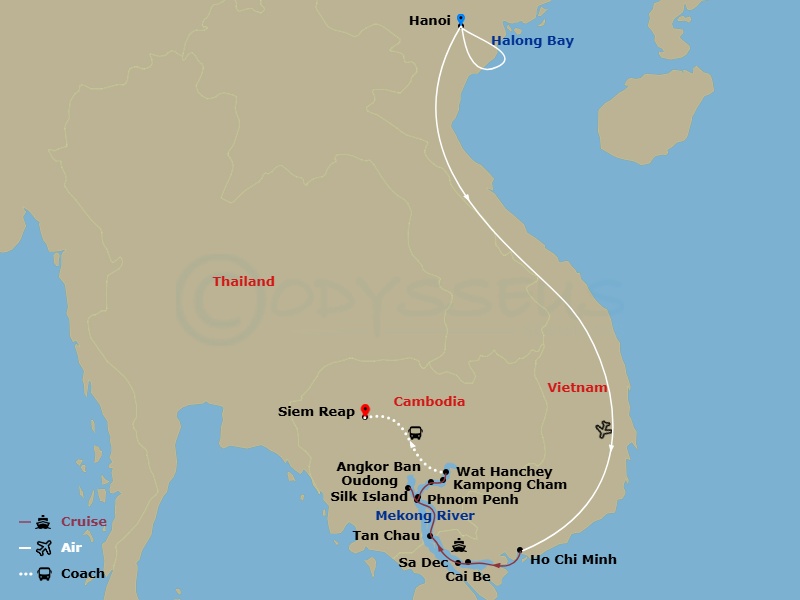 Highlights Of Vietnam, Cambodia & Luxury Mekong Route Map