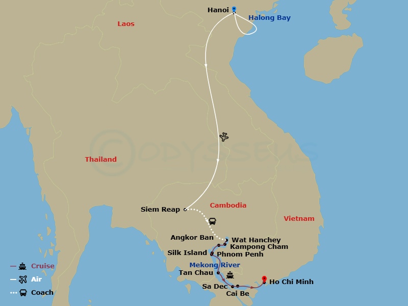 Highlights Of Cambodia, Vietnam & Luxury Mekong Route Map