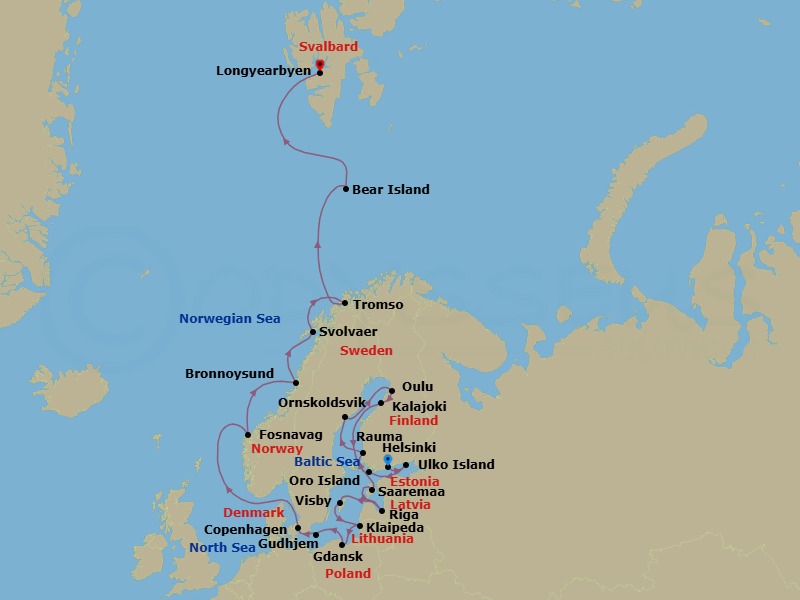 28 Night Cruise Voyage Route Map