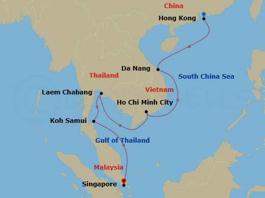 Hong Kong, Vietnam & Thailand Cruise: Hong Kong, Ho Chi Minh City & Bangkok Route Map